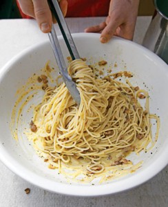 Mixing Spaghetti Carbonara