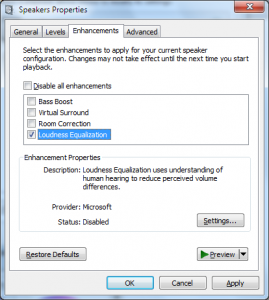 Win7 Speaker Enhancements